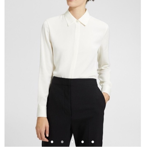 THEORY WHITE FITTED BUTTON DOWN SHIRT CAREER TOP S - Picture 6 of 15